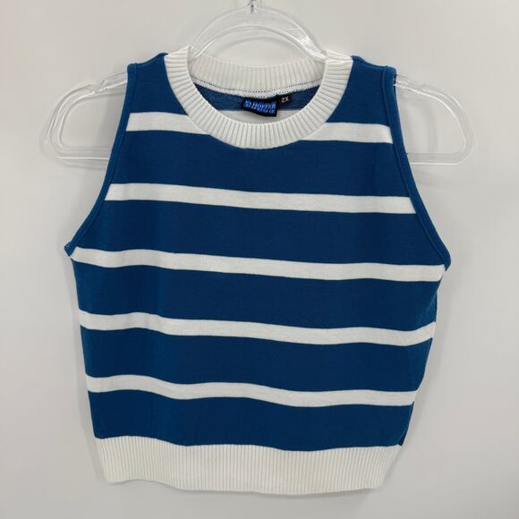 ELHOFFER Nautical Crop Fitted Knit Tank Size 2X US L Crew Neck Sailor Stripe USA - Picture 1 of 8